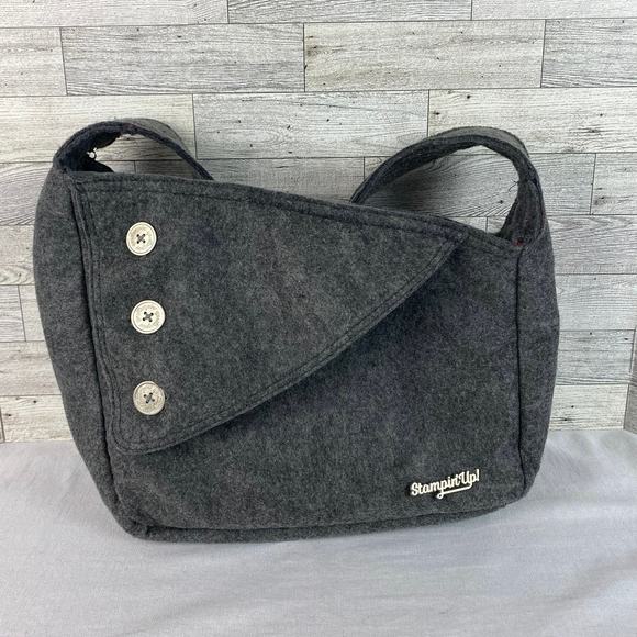 Stampin’ Up! Gray Wool-Blend Messenger Bag 12” Crossbody Purse Convention 2015 - Picture 1 of 12